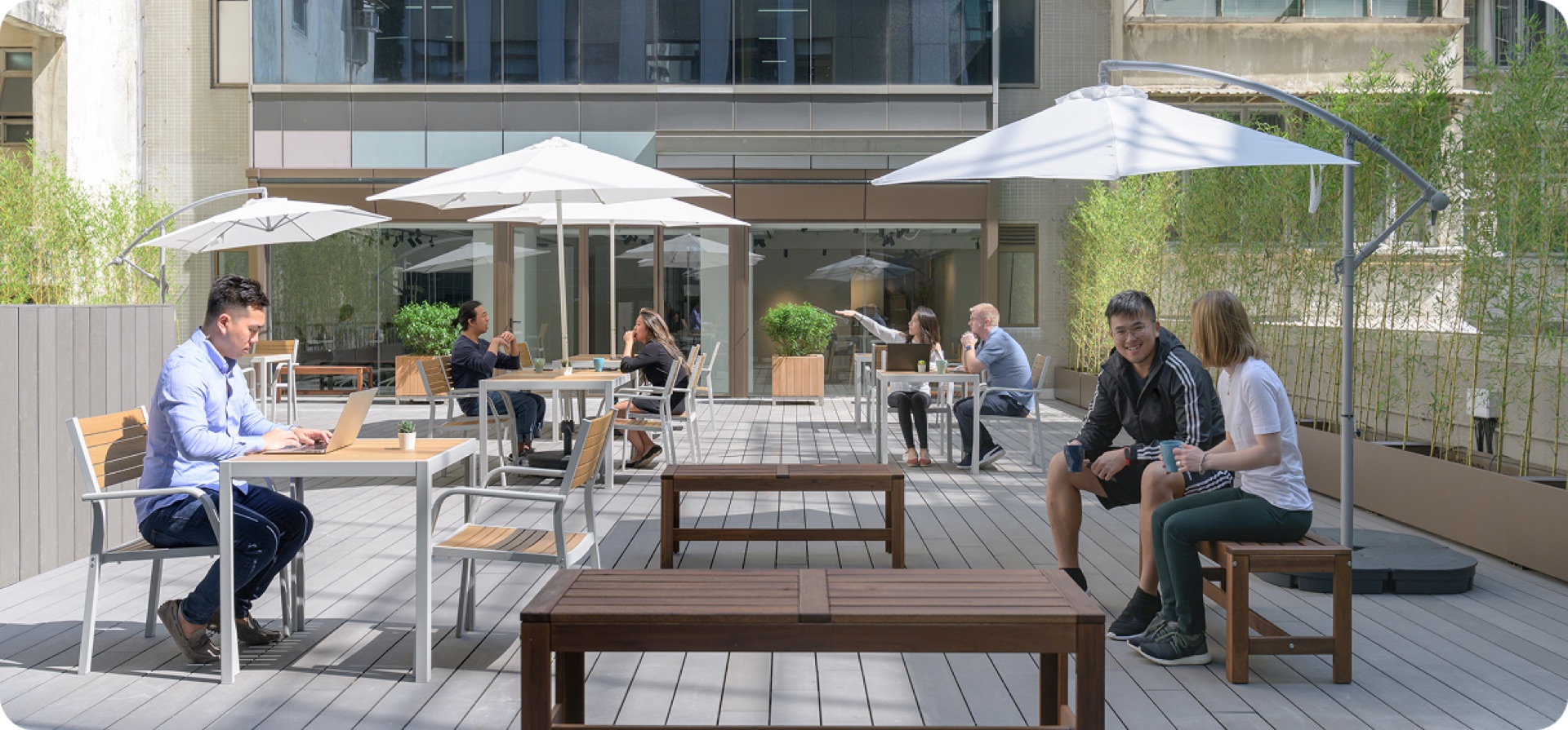 People working on the Base terrace